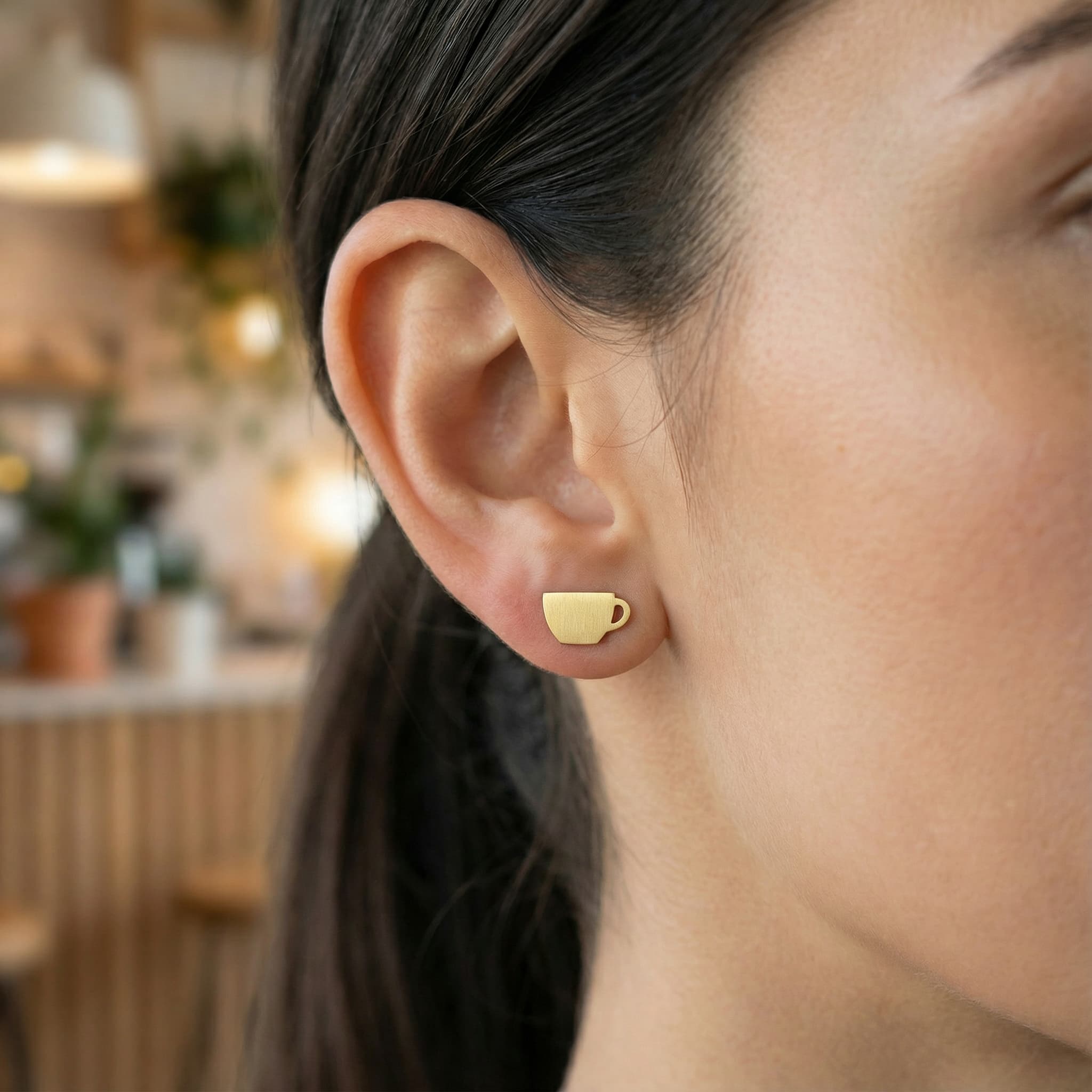 Kahve Fincanı Figürlü 925 Ayar Gümüş Küpe